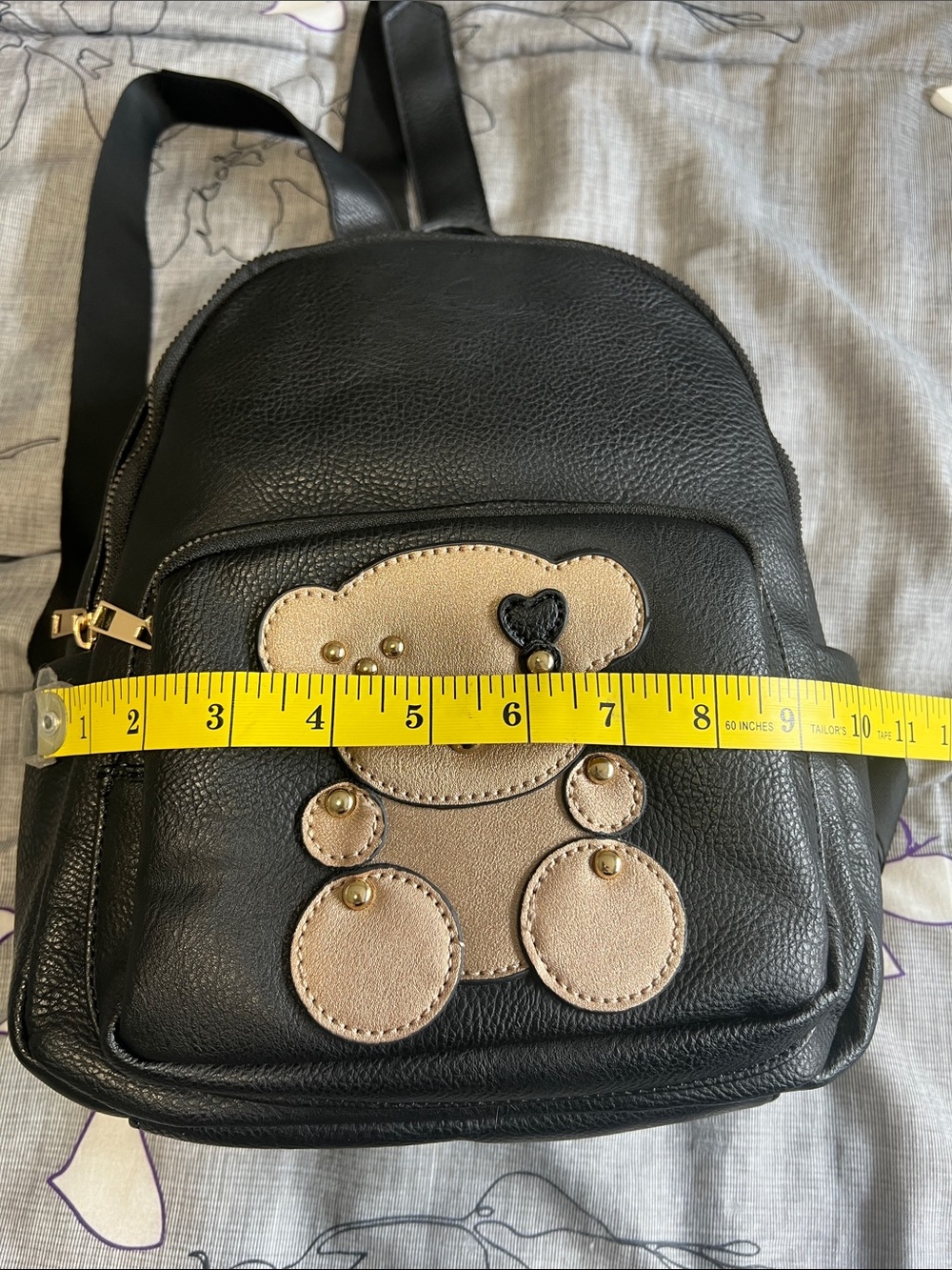 Black Mini Backpack with Gold Teddy Accent - Picture 11 of 12
